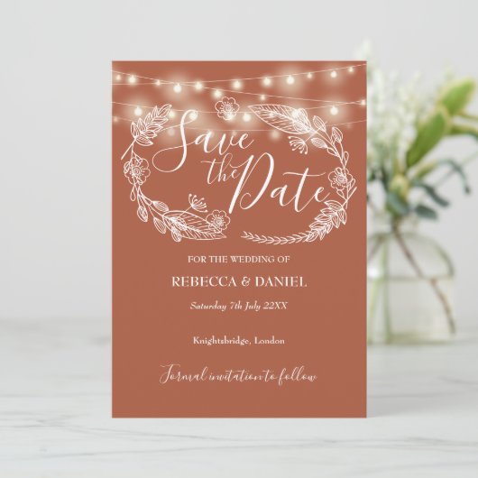 Save The Date Chaîne Lights Floral Terracotta Mariage (Debout devant)