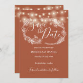Save The Date Chaîne Lights Floral Terracotta Mariage (Devant / Derrière)