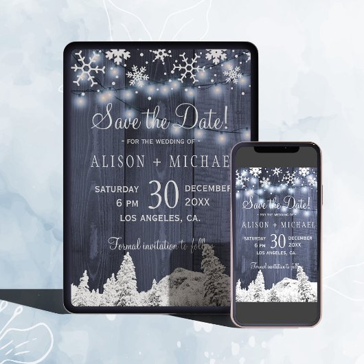 Save The Date Chaîne lumières bois fûts de neige enregistrer dat