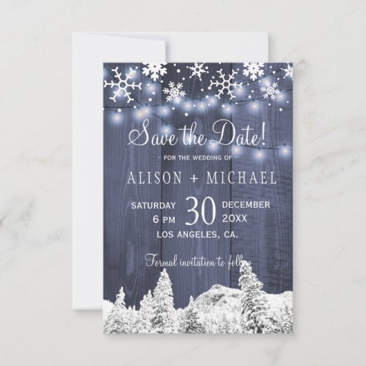 Save The Date Chaîne lumières bois fûts de neige enregistrer dat (Devant)
