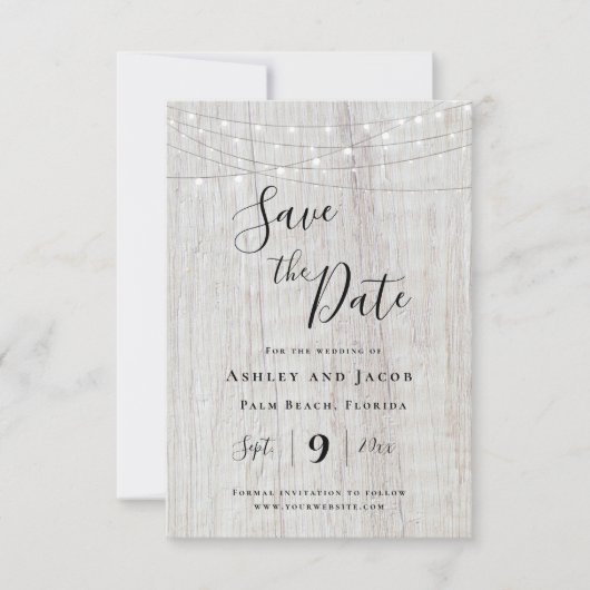 Save The Date Chaîne Rustique Bois Éclairage Mariage Enregistrer (Devant)
