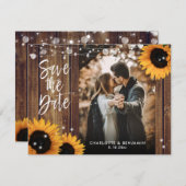 Save The Date Chaîne Rustique Bois Lumières Tournesols Mariage P (Devant / Derrière)