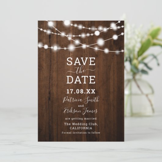 Save The Date Chaîne rustique en bois brun clair photo enregistr (Debout devant)