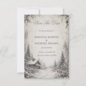 Save The Date Chalet rustique en bois enneigé (Devant)
