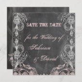 Save The Date Chalkboard Antique Pink Floral Enregistrer la date (Devant / Derrière)