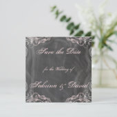 Save The Date Chalkboard Antique Pink Floral Enregistrer la date (Debout devant)