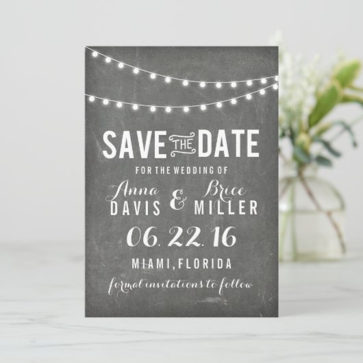 Save The Date Chalkboard Été Chaîne Lumière Enregistrer La Date (Debout devant)