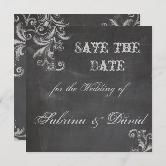 Save The Date Chalkboard Floral Enregistrer la date (Devant / Derrière)