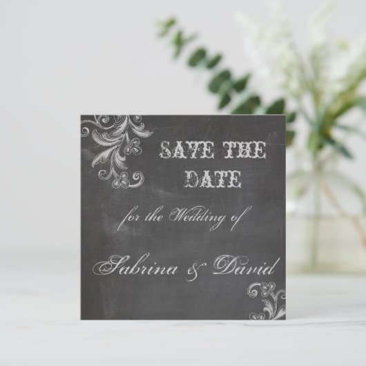 Save The Date Chalkboard Floral Enregistrer la date (Debout devant)