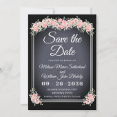 Save The Date Chalkboard Floral Mariage noir (Devant)