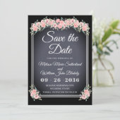 Save The Date Chalkboard Floral Mariage noir (Debout devant)