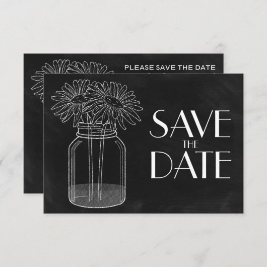Save The Date Chalkboard - Mason Jar et Daisies Enregistrer la d (Devant / Derrière)