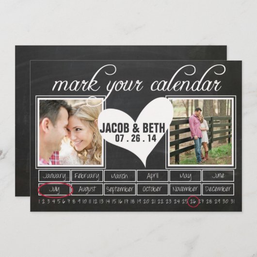 Save The Date Chalkboard Photo Enregistrer le calendrier de date (Devant / Derrière)