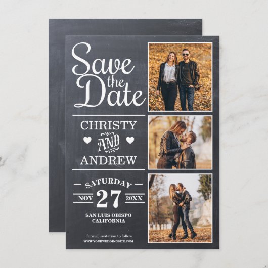 Save The Date Chalkboard Rustic Photo Collage (Devant / Derrière)