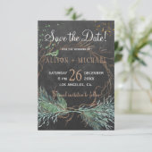 Save The Date Chalkboard rustique wreath d'hiver enregistrer dat (Debout devant)