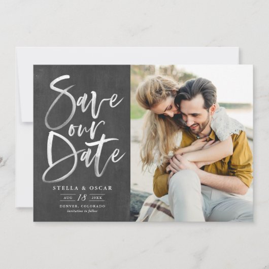 Save The Date Chalkboard Watercolor Brush Calligraphie (Devant)