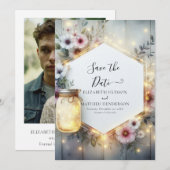 Save The Date Champ romantique Mason Jar Mariage (Devant / Derrière)