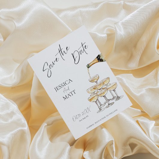 Save The Date Champagne Aquarel Kaart