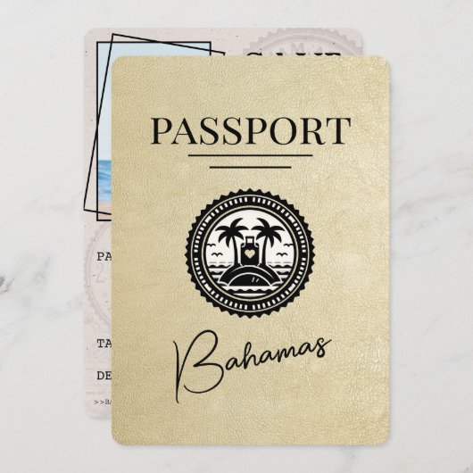 Save The Date Champagne Bahamas Passport Enregistrer La Date (Devant / Derrière)