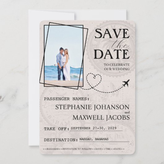 Save The Date Champagne Bahamas Passport Enregistrer La Date (Dos)