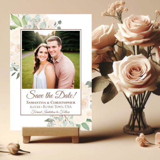 Save The Date Champagne Blush Boho Floral Photo Mariage