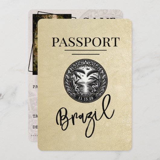 Save The Date Champagne Brésil Passeport Enregistrer La Date (Devant / Derrière)