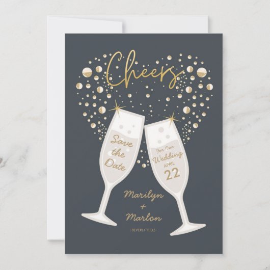 Save The Date Champagne Bubbly Mariage (Devant)