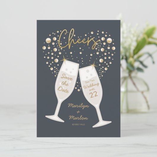 Save The Date Champagne Bubbly Mariage (Debout devant)