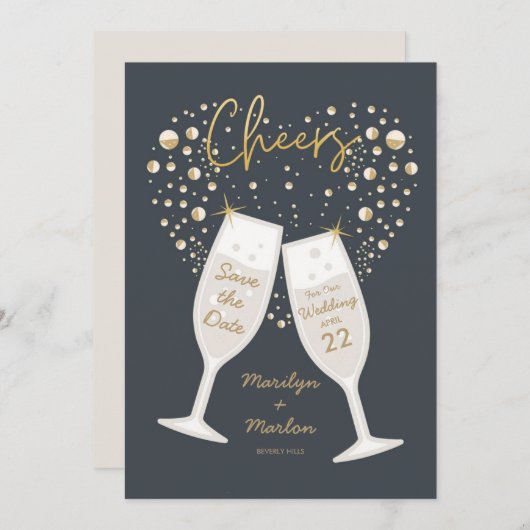 Save The Date Champagne Bubbly Mariage (Devant / Derrière)