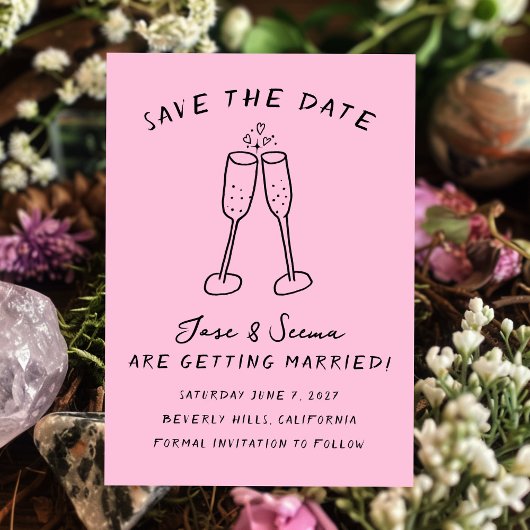 Save The Date Champagne Cheers Main Drate Cute Custom