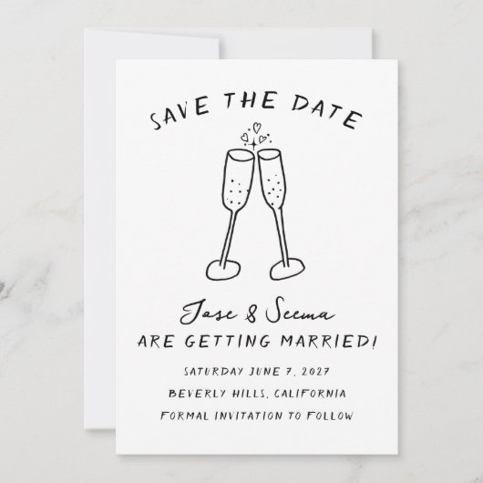 Save The Date Champagne Cheers Main Drate Cute Custom (Devant)
