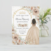 Save The Date Champagne Crème Beige Florale Princesse Quinceañer (Debout devant)