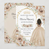 Save The Date Champagne Crème Beige Florale Princesse Quinceañer (Devant / Derrière)