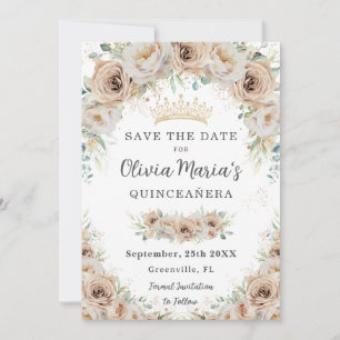 Save The Date Champagne Crème Beige Or Floral Quinceañera