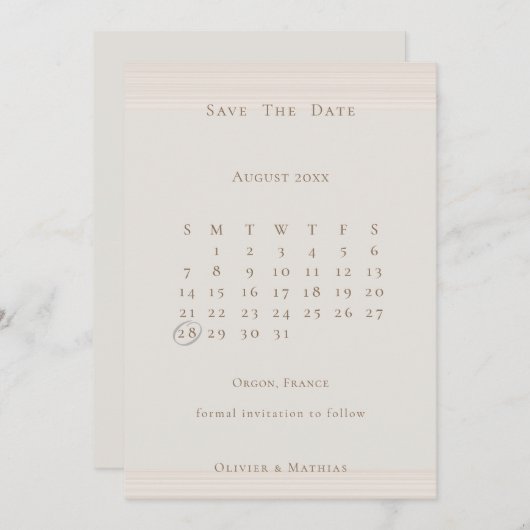 Save The Date Champagne Gold Modern Chic Calendrier Enregistrer  (Devant / Derrière)