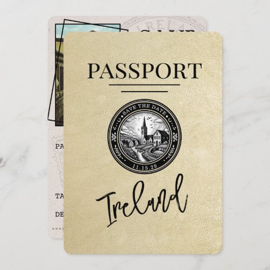 Save The Date Champagne Irlande Passeport Enregistrer La Date (Devant / Derrière)