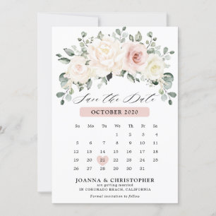 Save The Date Champagne Ivory Blush Pink Pastel Calendrier Flora