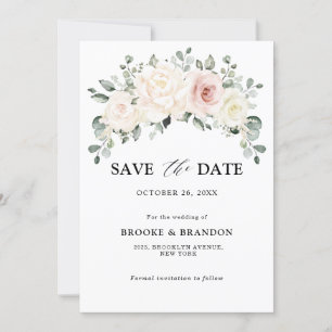Save The Date Champagne Ivory Blush rose Floral Mariage