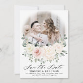 Save The Date Champagne Ivory Blush rose Floral Vert Photo (Devant)