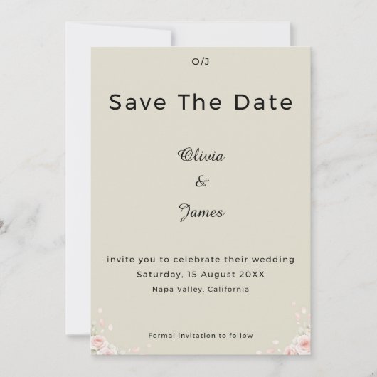 Save The Date Champagne Ivory Whispered Petals Minimalist Script (Devant)