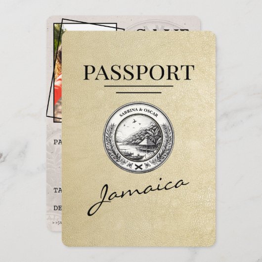 Save The Date Champagne Jamaïque Passeport Enregistrer La Date (Devant / Derrière)