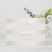 Save the date | Champagne Shimmer Stripe Monogram (Staand voorkant)