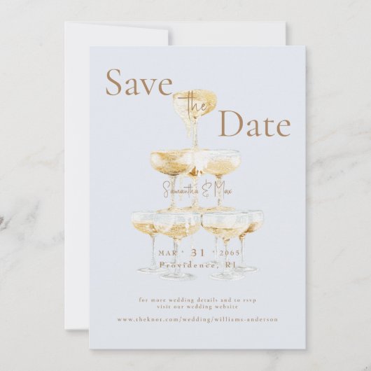 Save The Date Champagne Tower Icy Blue Photo Enregistrer la date (Devant)