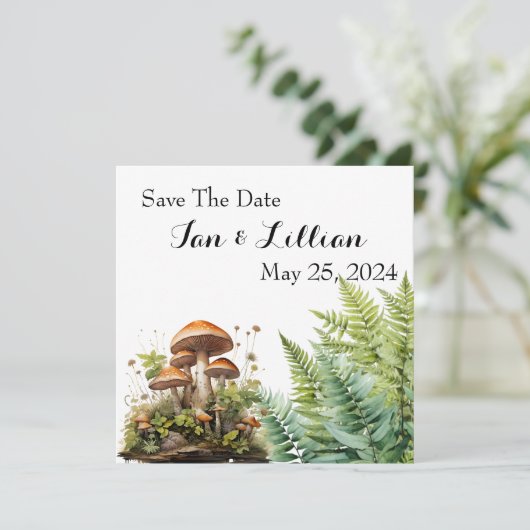 Save The Date Champignons Mariage rustique Enregistrer la date (Debout devant)