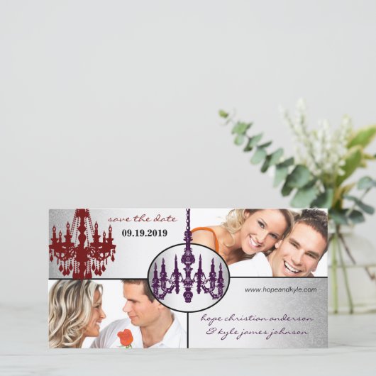 Save The Date Chandelier Argent Damask Enregistrer La Date Photo (Debout devant)