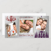 Save The Date Chandelier Argent Damask Rouge & Plum Enregistrer  (Devant / Derrière)