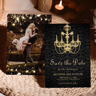 Save The Date Chandelier de mariage en or noir Photo 