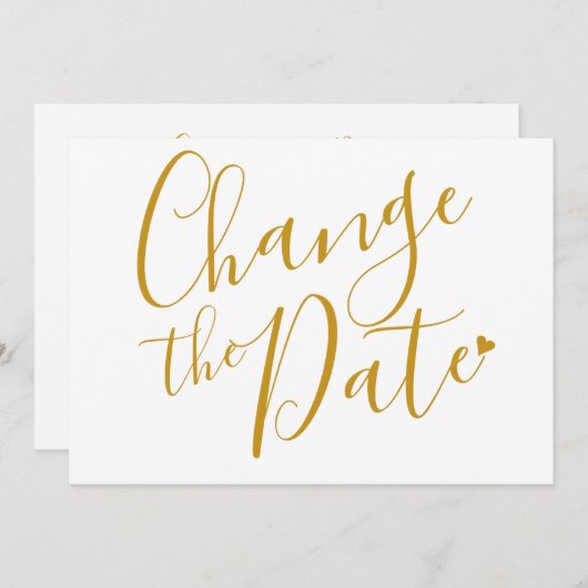Save The Date Changement de date Chic Script Mariage Or (Devant / Derrière)