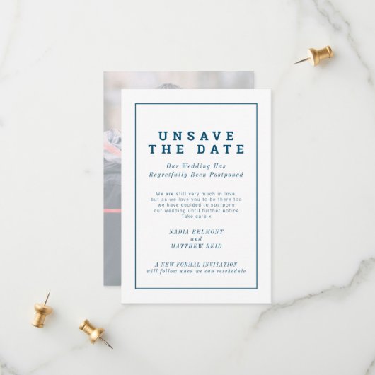 Save The Date Changement de date de mariage reporté (Devant/Arrière en situation)
