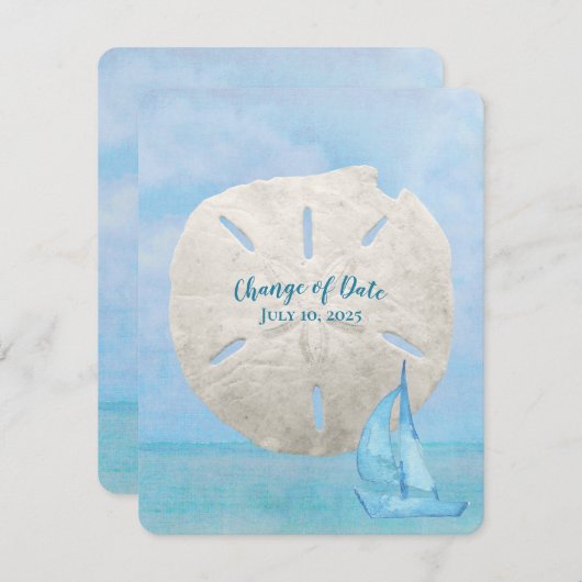 Save The Date Changement de date dollar de sable et voilier (Devant / Derrière)